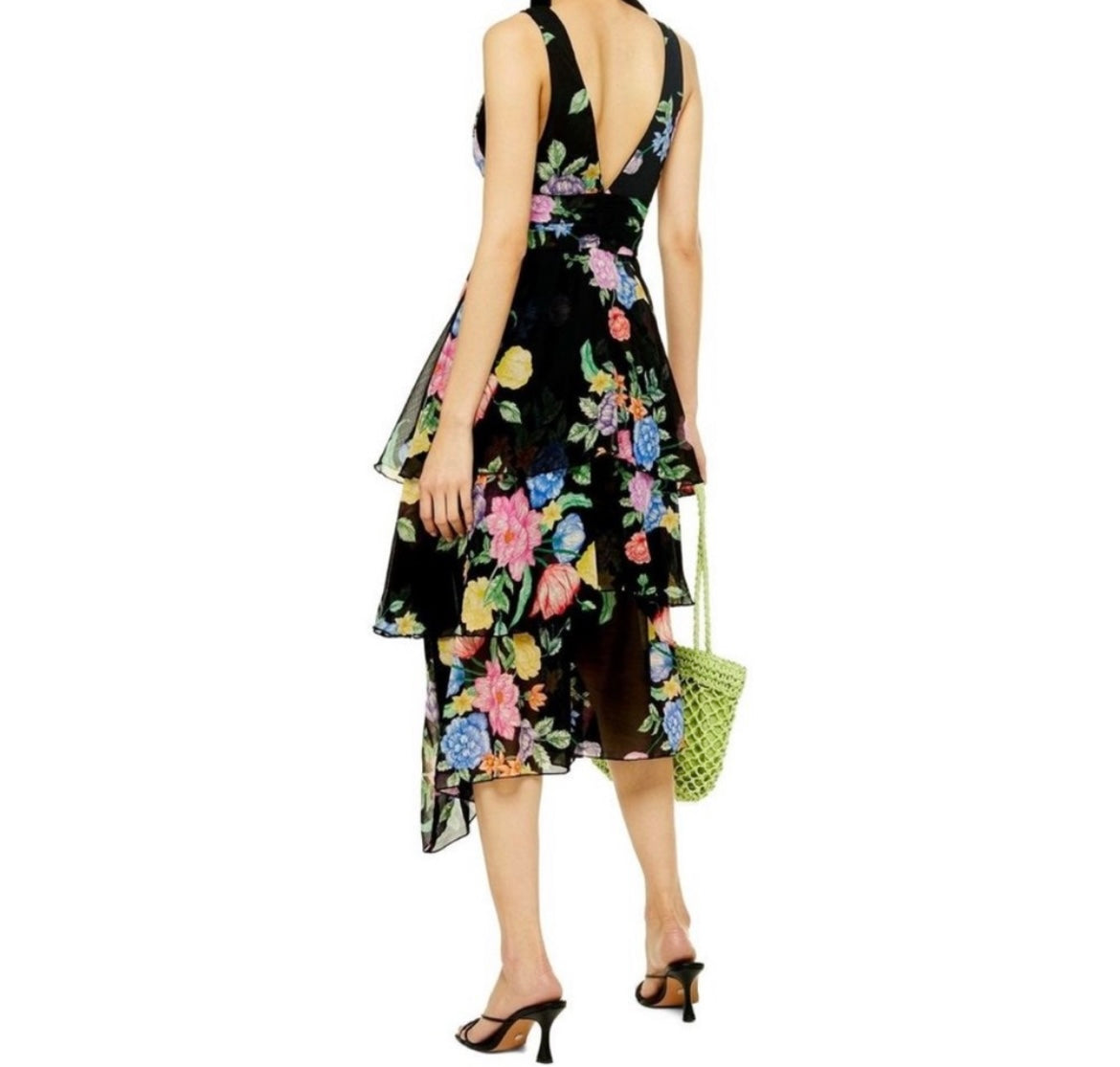 Topshop Frieda Floral Midi Dress Women’s Size 6 Black