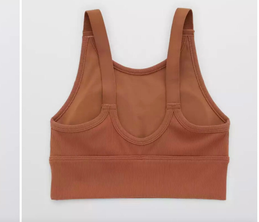 Aerie Offline Ribbed High Neck Sports Bra Women’s Size Small Tan