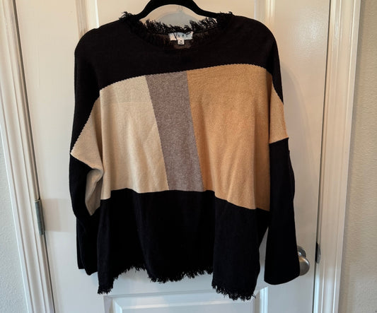 THML Colorblock Sweater w Fringe Women’s Size Medium Black