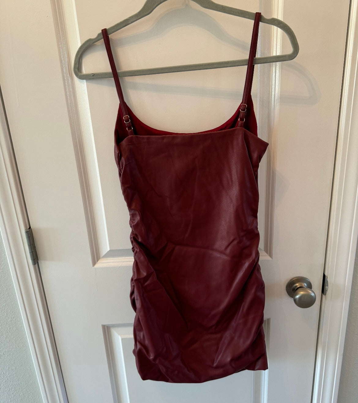 Kittenish Single Again Faux Leather Dress Women’s Size Small Burgundy