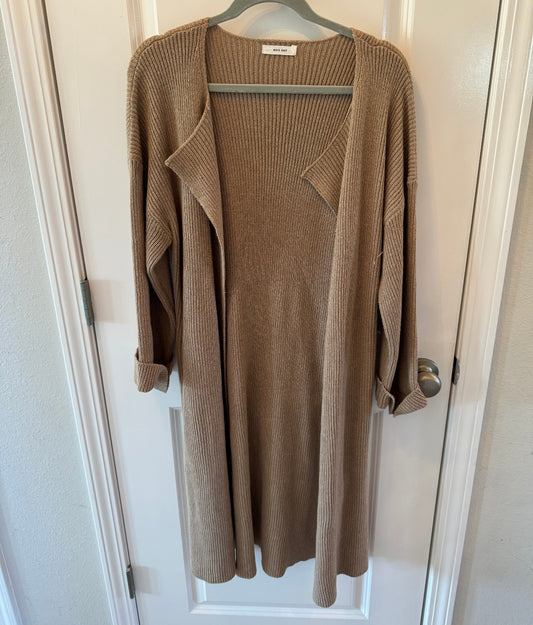 Ribbed Duster Cardigan Sweater Women’s Size Large Mocha