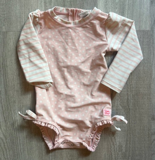 Ruffle Butts Long Sleeve Swimsuit Baby Girl Size 18/24M Pink