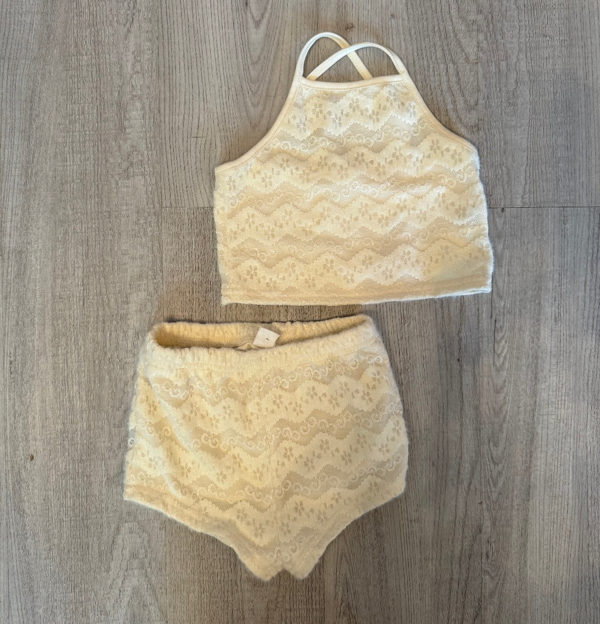 Lace Neutral Knit Matching Set Toddler Girls Size 3-4 Years Cream