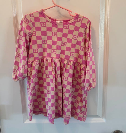 Checkerboard Print Dress Toddler Size 3 Pink