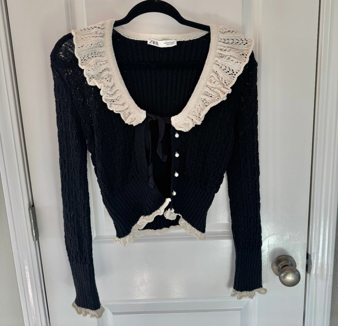 Zara Ruffle Cardigan Women’s Medium Black