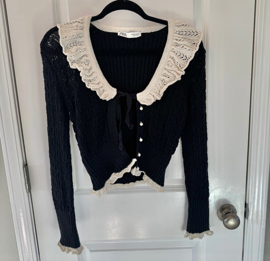Zara Ruffle Cardigan Women’s Medium Black