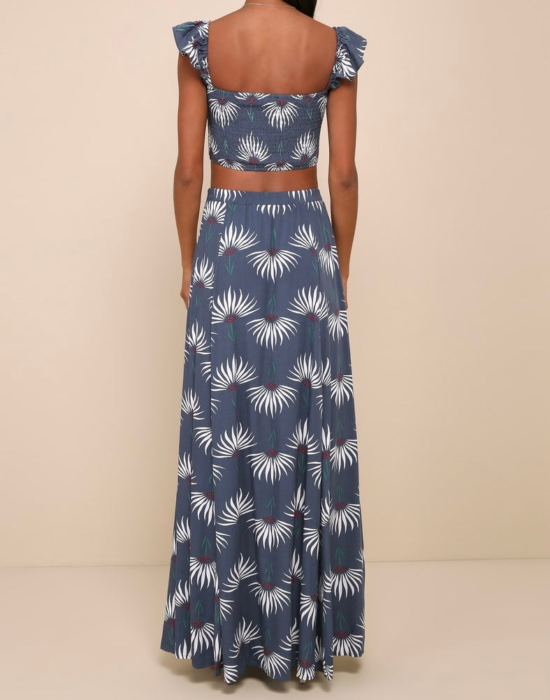 Lulu’s Trancoso Floral Print Matching Set Women’s Small Dusty Blue