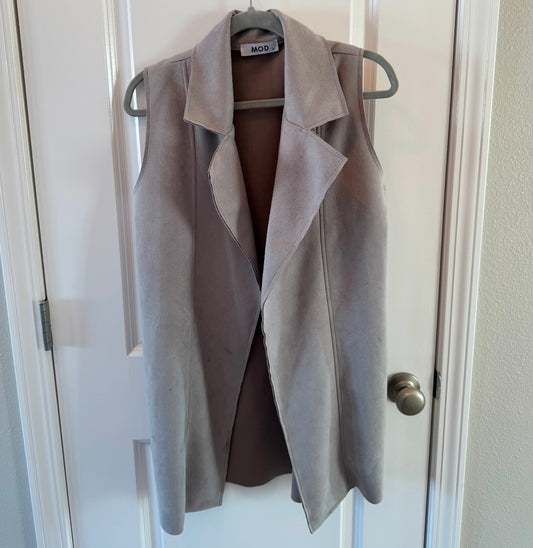 MOD Faux Suede Sleeveless Blazer Women’s Size Medium Taupe