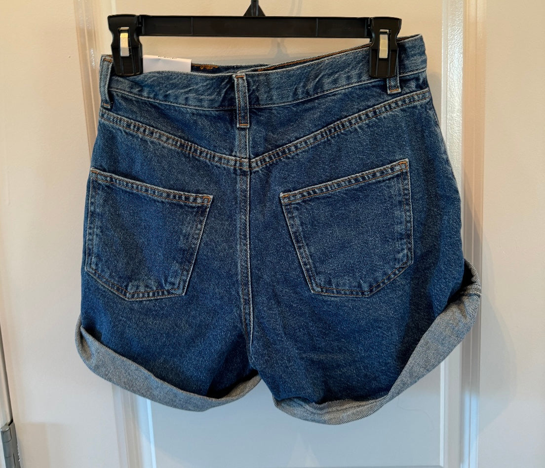 Topshop High Rise Cuffed Jean Shorts Women’s Size 4 Dark Wash