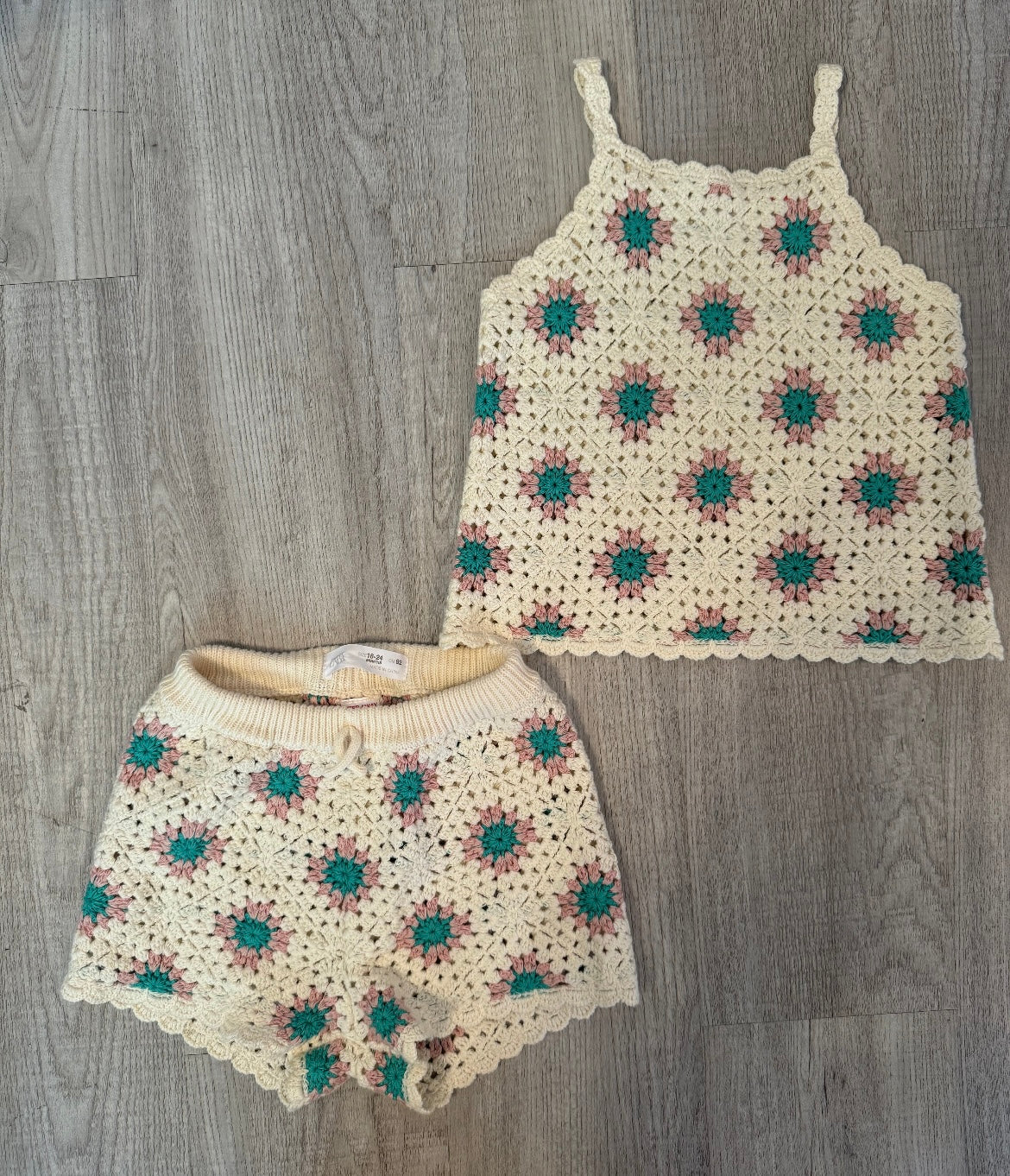 Zara 70s Crochet Toddler Girl Matching Set Top Size 2-3 Years Shorts Size 18-24M