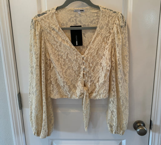 Lace Long Sleeve Top w Puff Sleeves Women’s Large NWT