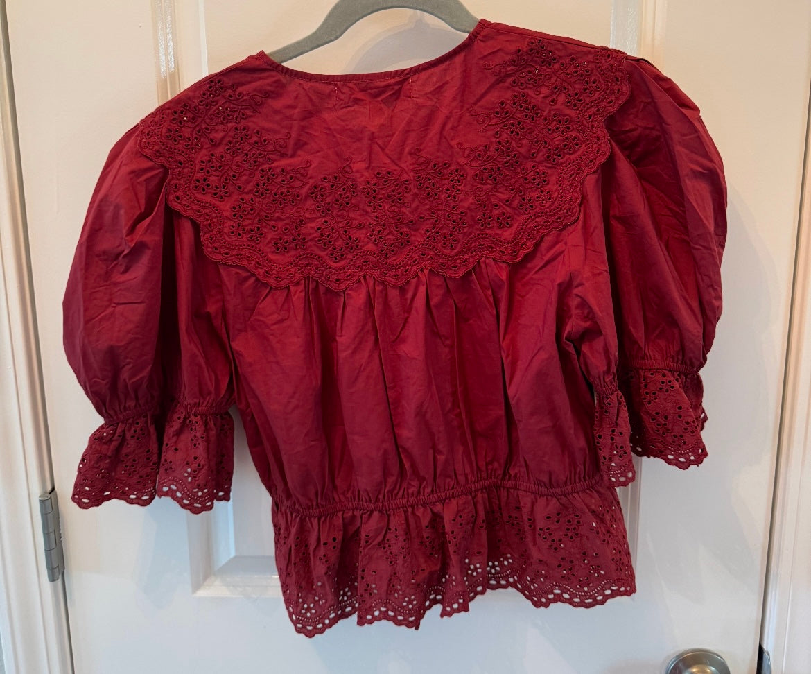 Sofia the Label Peasant Top Women’s Medium Burgundy NWT