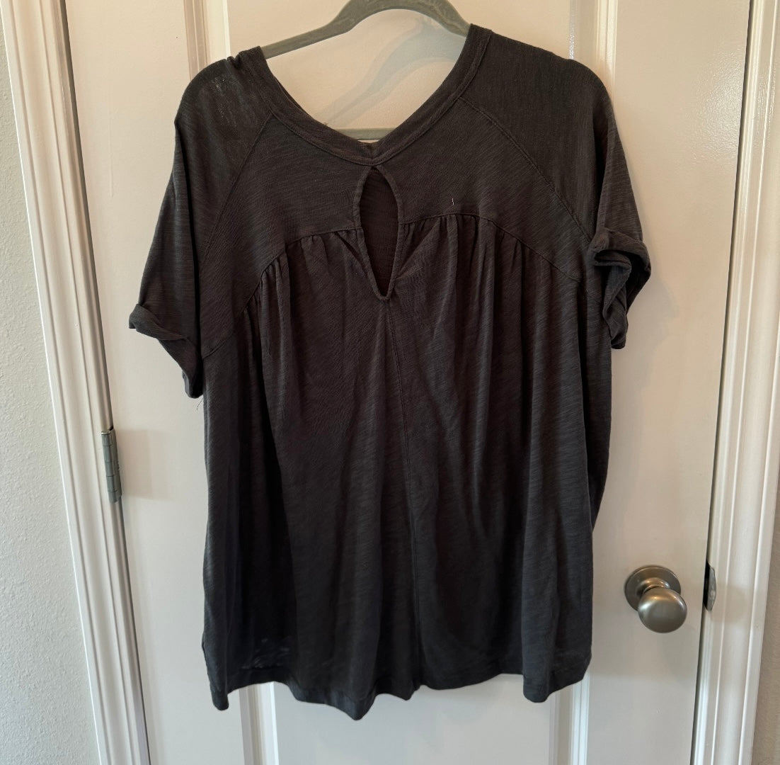 American Eagle Slub Baby Doll Top Short Sleeve Women’s Size Medium Charcoal