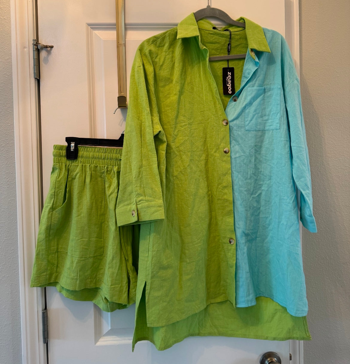 Colorblock Loose Fit Matching Set Women’s Medium Green Blue NWT