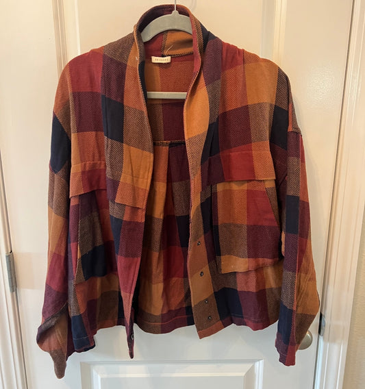 En Creme Plaid Shacket Women’s Size Small Burnt Orange