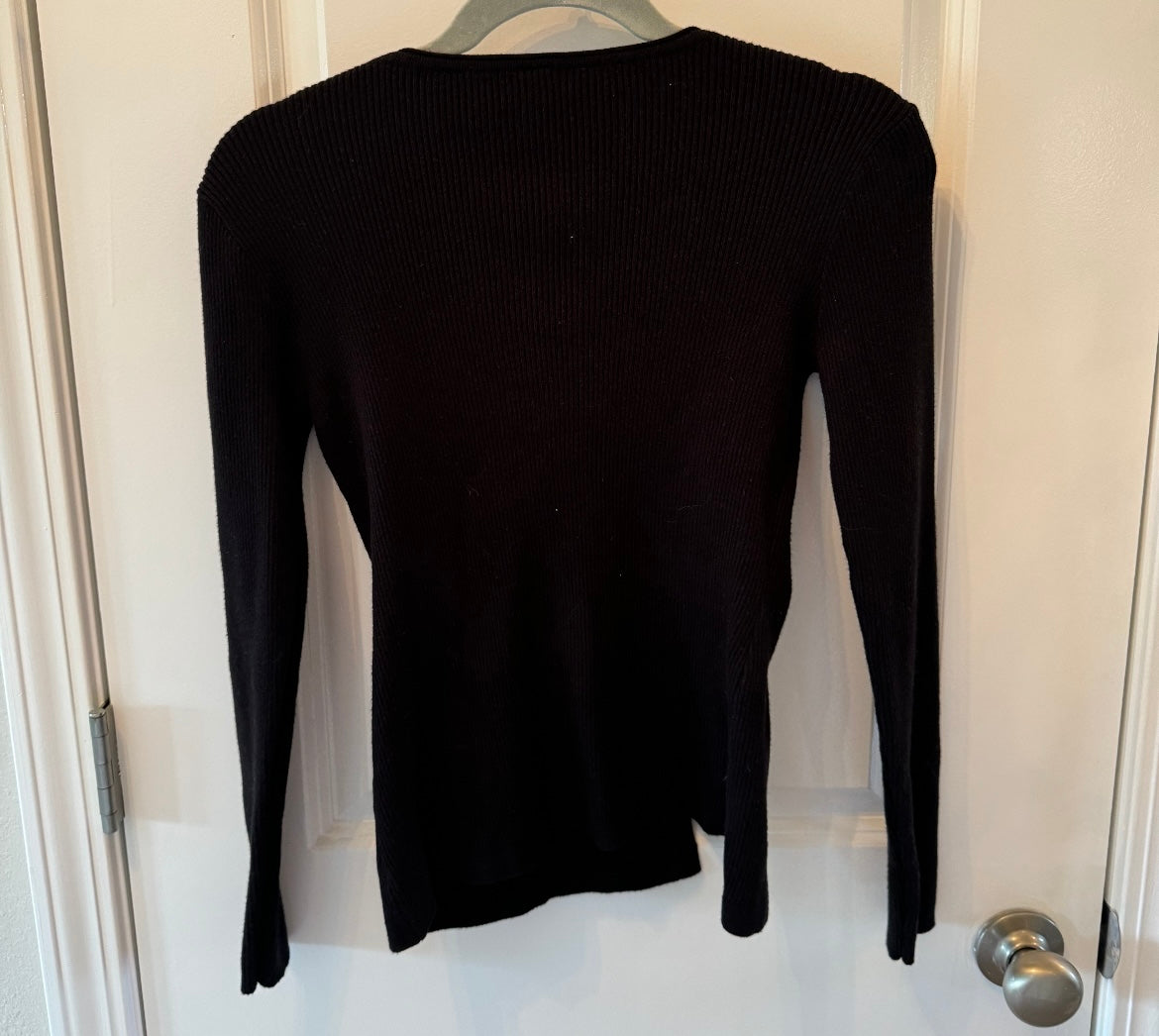 Ribbed Long Sleeve Top Women’s Size Medium Black