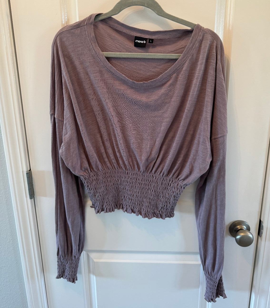 Mono B Smock Long Sleeve Knit Top Women’s Large Purple