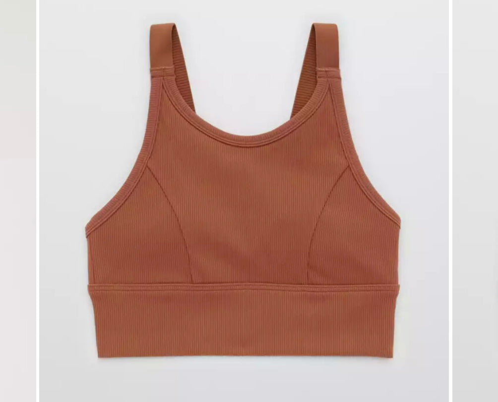 Aerie Offline Ribbed High Neck Sports Bra Women’s Size Small Tan