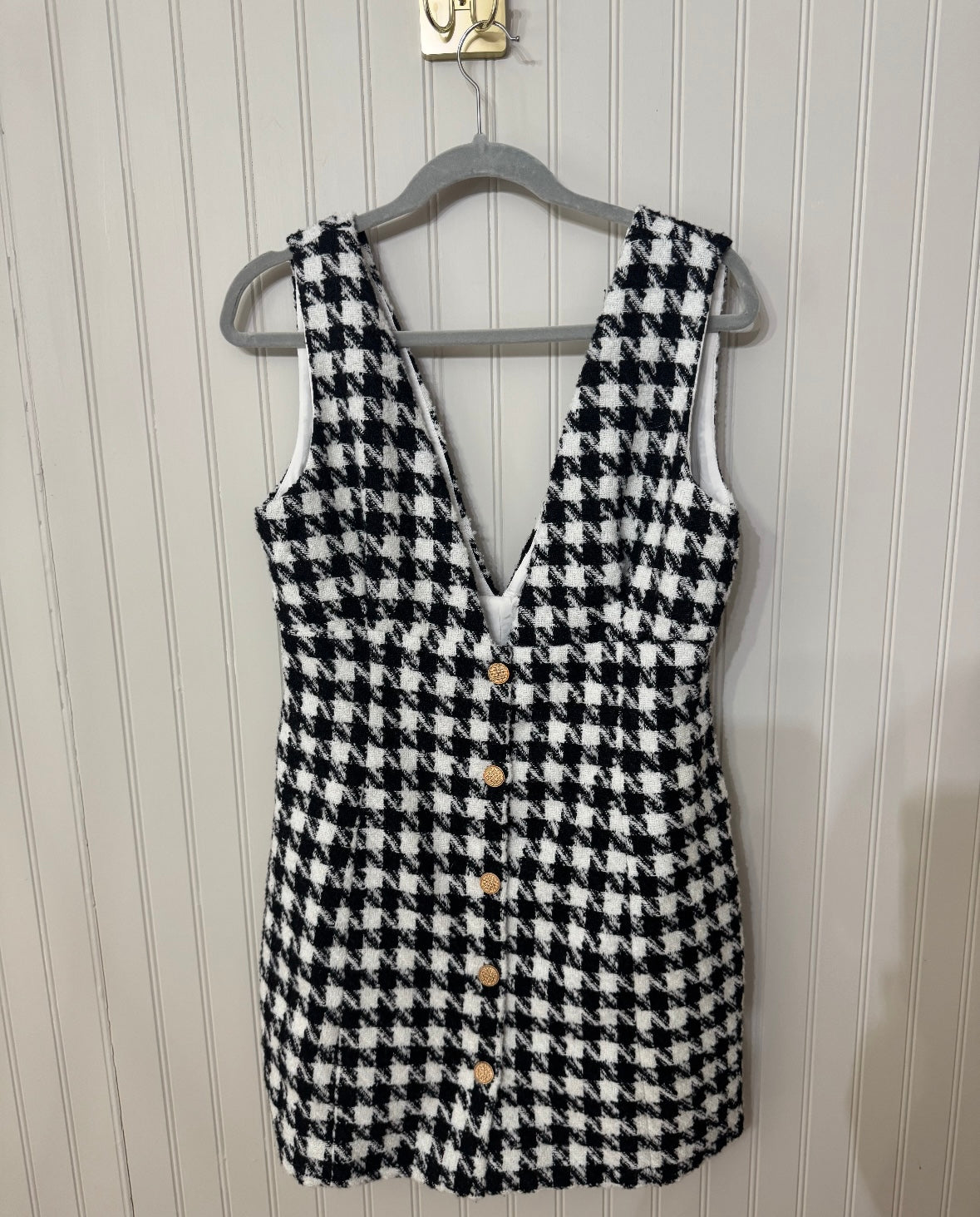 Pink Lily Houndstooth Dress Women’s Large Black White