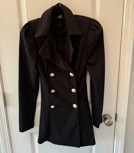 Blazer Mini Dress Double Breasted Gold Buttons Women’s Size Small Black