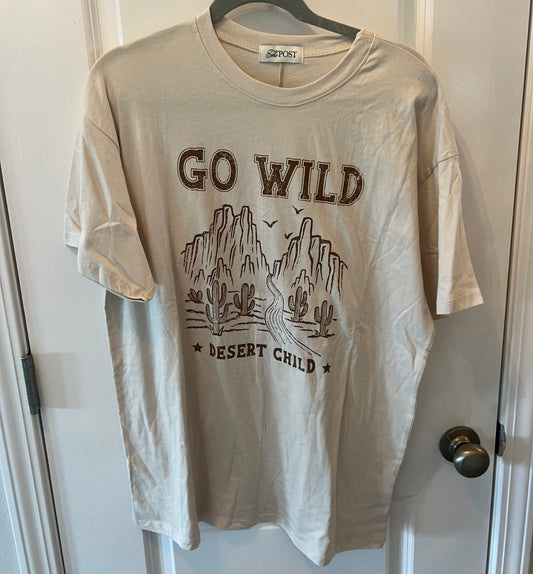 Go Wild Desert Child Short Sleeve Western Graphic Tee Women’s Size Small Cream