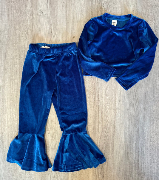 Velvet Top & Bell Bottoms Matching Set Youth Girls Size 4 Years Royal Blue