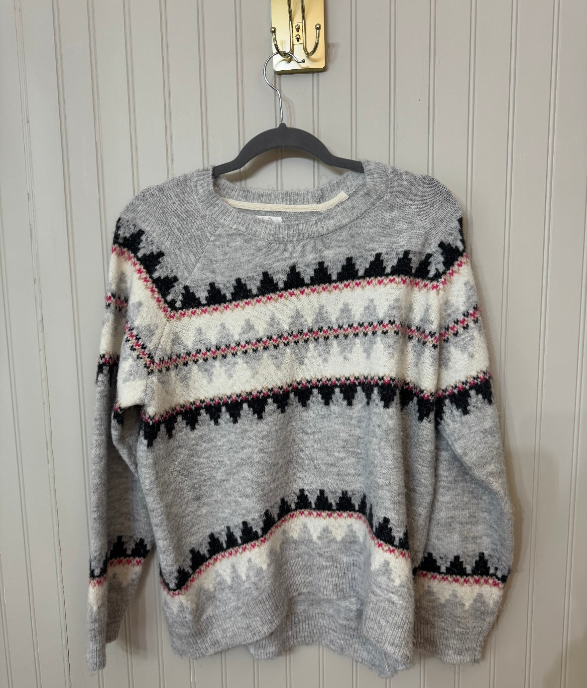 Sundry Fair Isle Raglan Sweater Women’s Size 2 Gray