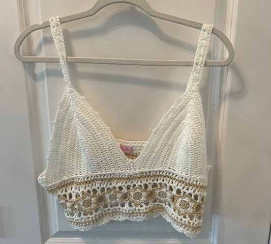 Pink Lily Crochet Bohemian Top Women’s Size Small White