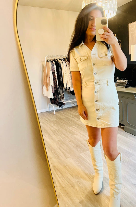 Celebrity Pink Button Front Denim Dress Women’s Medium