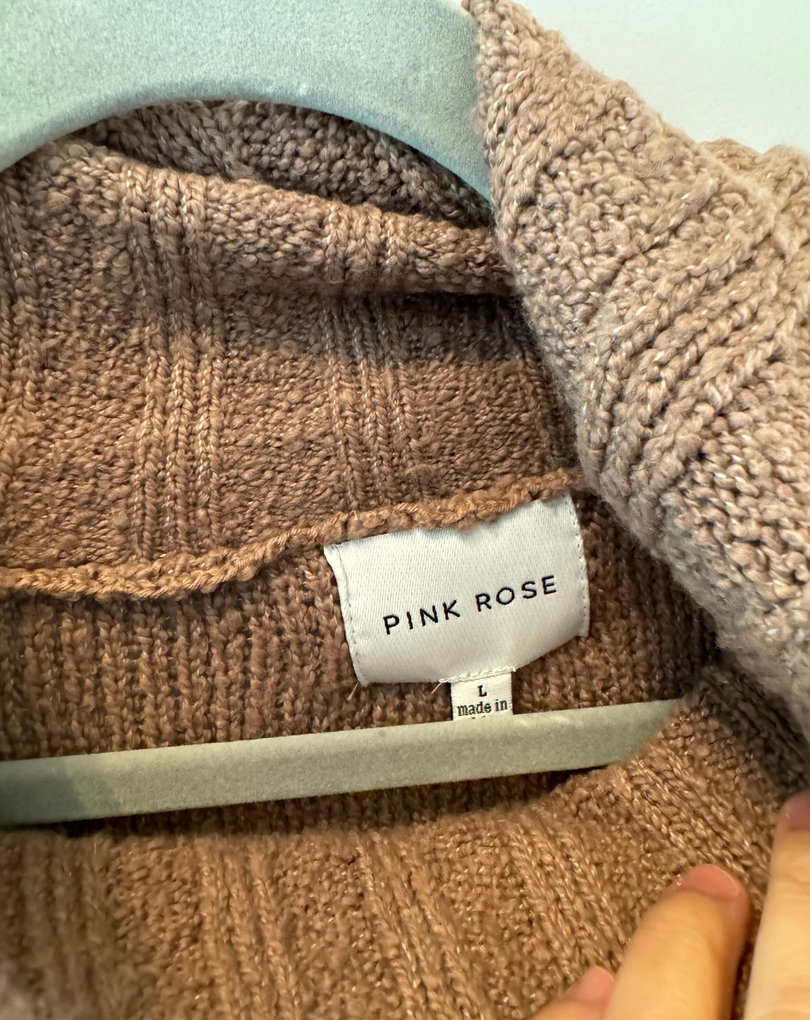 Pink Rose Chunky Cowl Neck Sweater Women’s Size Large Brown