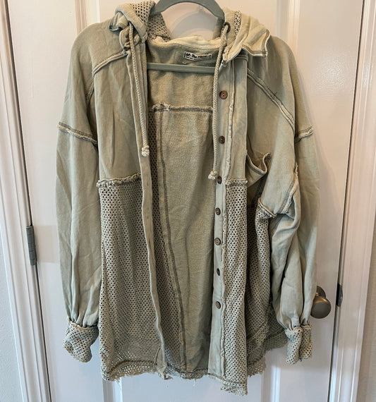 We The Free Oversized Button Front Hooded Shacket Women’s Size XS Olive