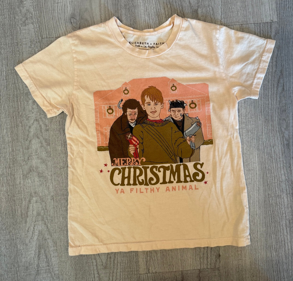 Elizabeth + Faith Merry Christmas Ya Filthy Animal Home Alone Cotton Graphic Tee Toddler Girls Size 4T Cream