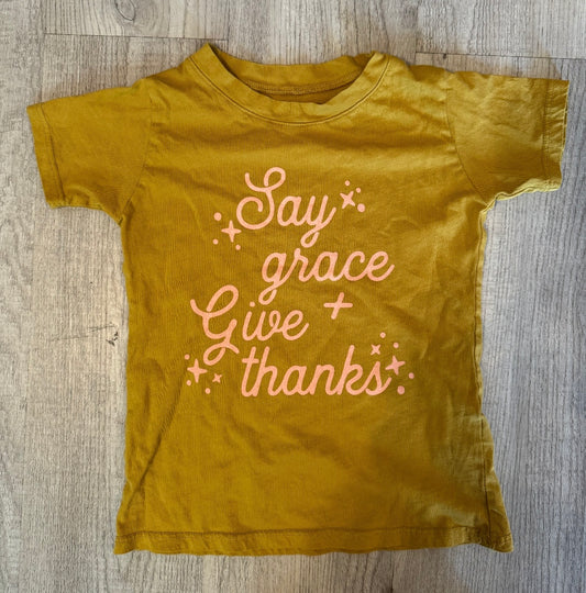 Say Grace & Give Thanks Graphic Tee Toddler Girls Size 2-3 Years Olive Pink