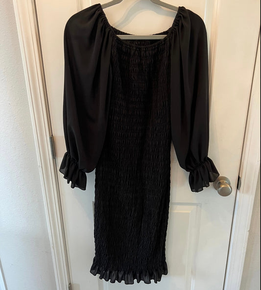 Smock Midi Dress w Puff Sleeve Women’s Size 6 Black