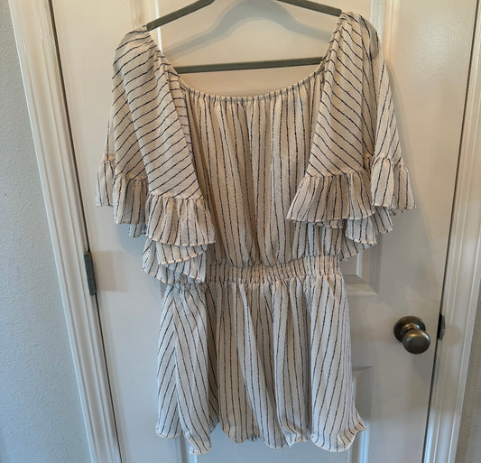 Stripe Off the Shoulder Romper Women’s Size Medium White