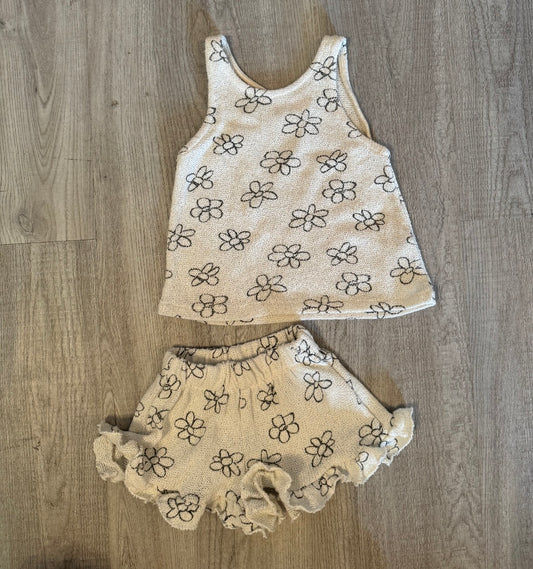 Zara 70s Flower Knit Toddler Girl Matching Set Top Size 4-5 Years Shorts Size 3-4 Years Cream