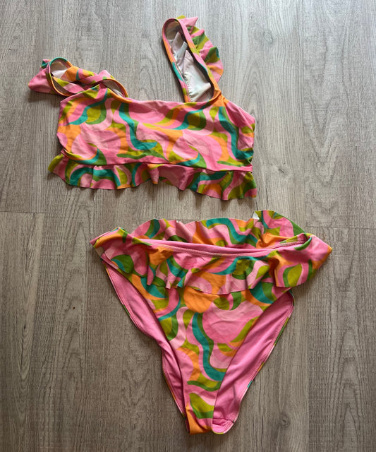 Show Me Your Mumu x Barbie Island Ruffle Bikini Women’s Size Medium/Large Pink