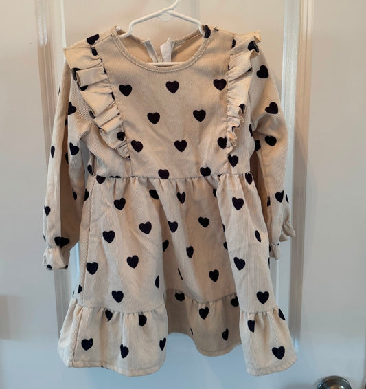 Corduroy Dress Heart Print Toddler Size 4 Years Tan