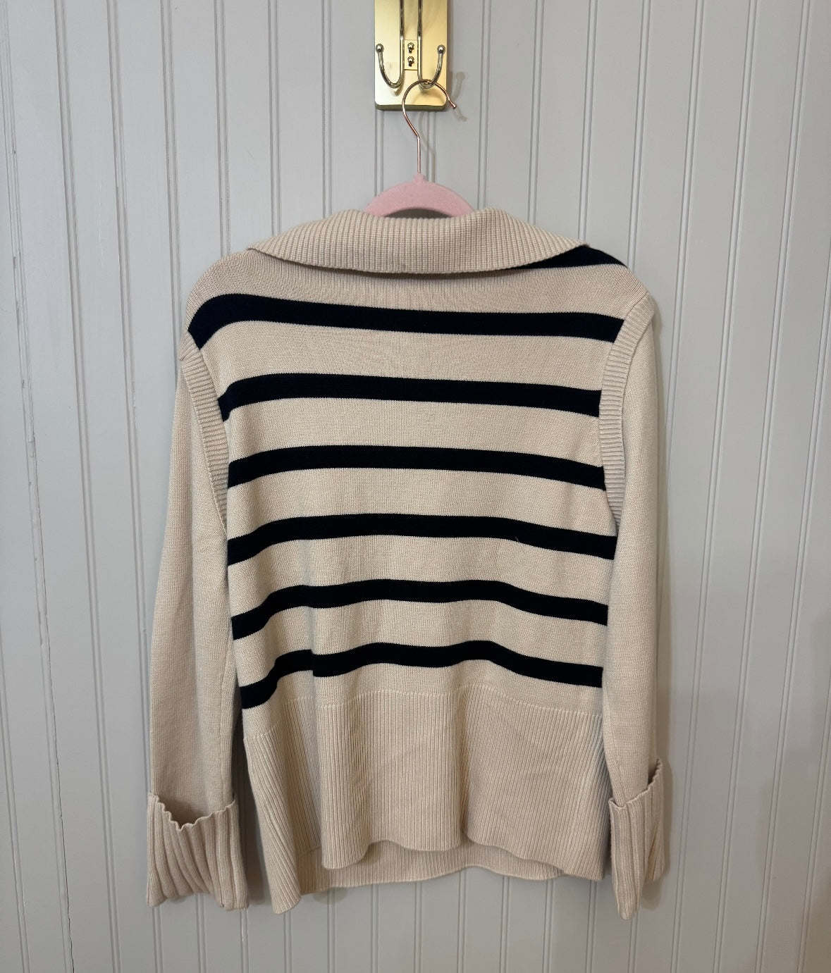 Stripe Quarter Zip Sweater Women’s Medium Cream