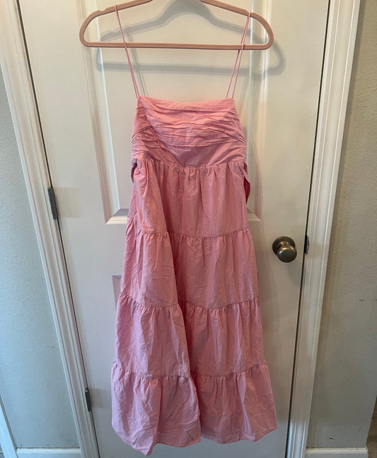 Tiered Midi Dress w Bow Women’s Size Small Pink