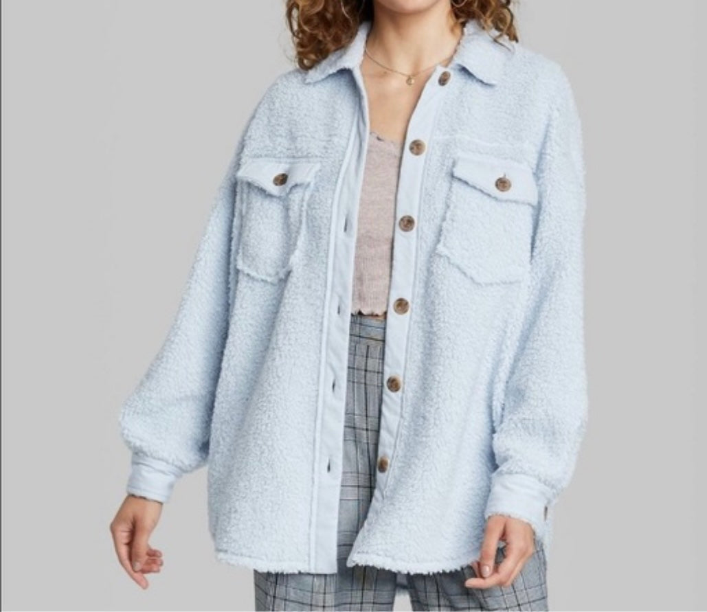 Wild Fable Oversized Fuzzy Shacket Women’s Size Medium Pastel Blue