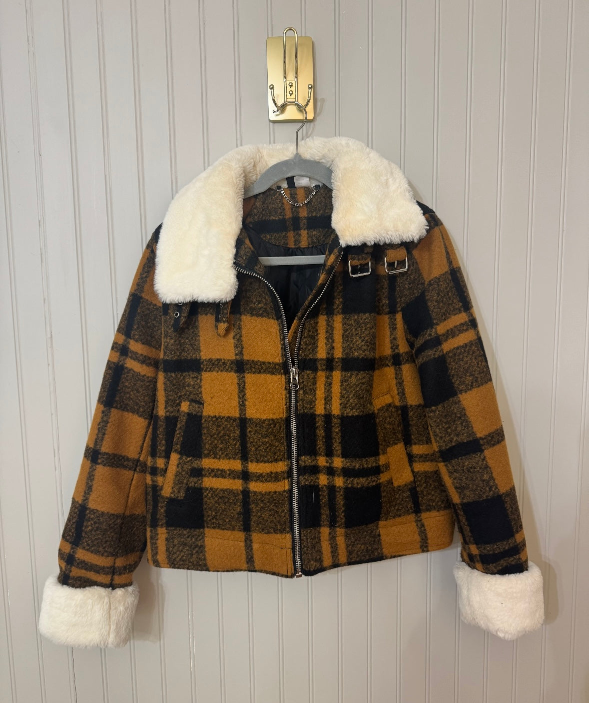 H&M Paid Jacket Faux Shearling Collar Women’s Medium