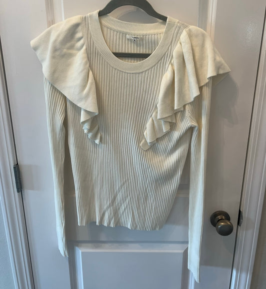 Tularosa Ribbed Ruffle Long Sleeve Knit Top Women’s Size Medium Cream