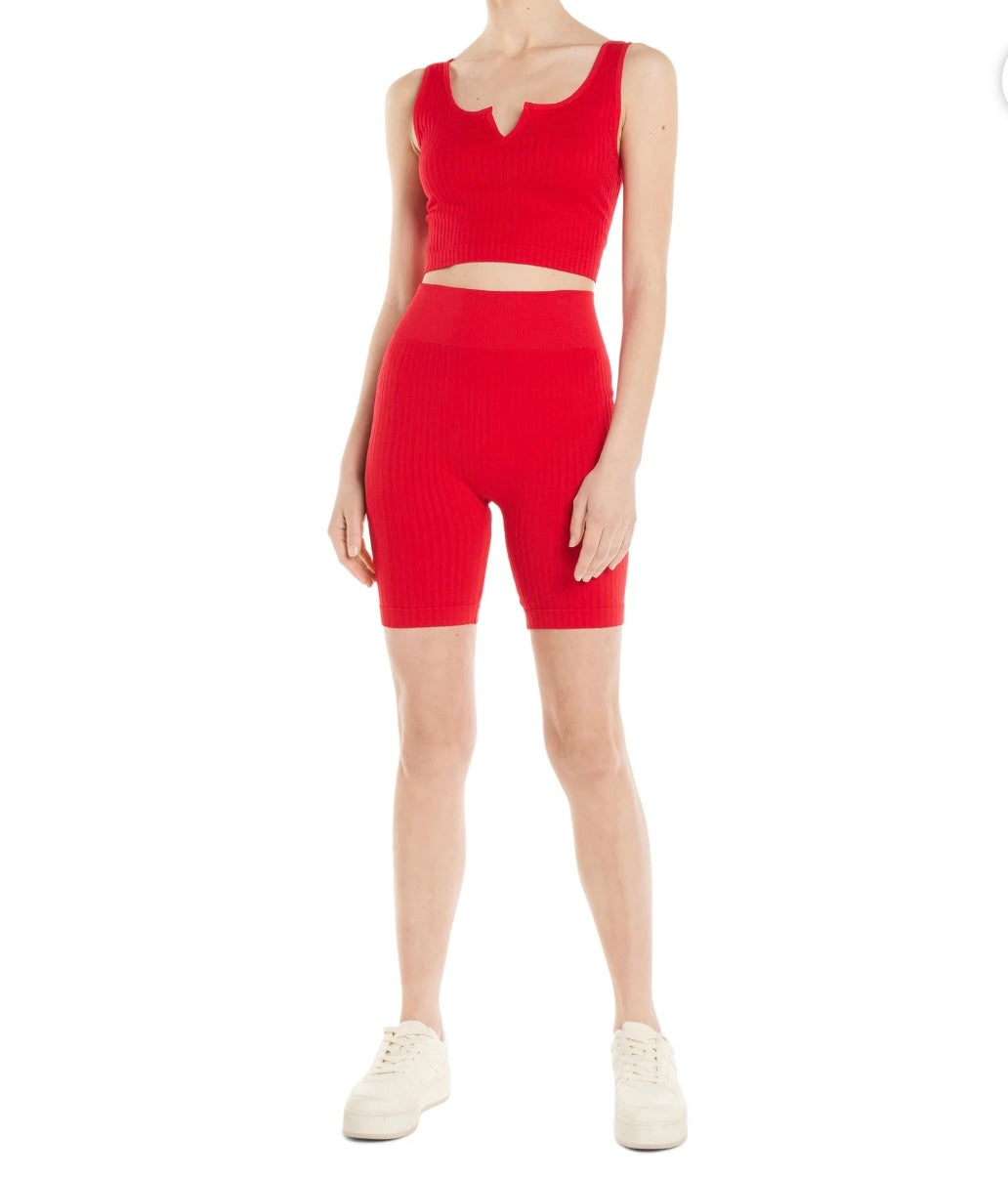 Seamless Cropped Tank Top and Bike Short Matching Set Women’s Size Small Red