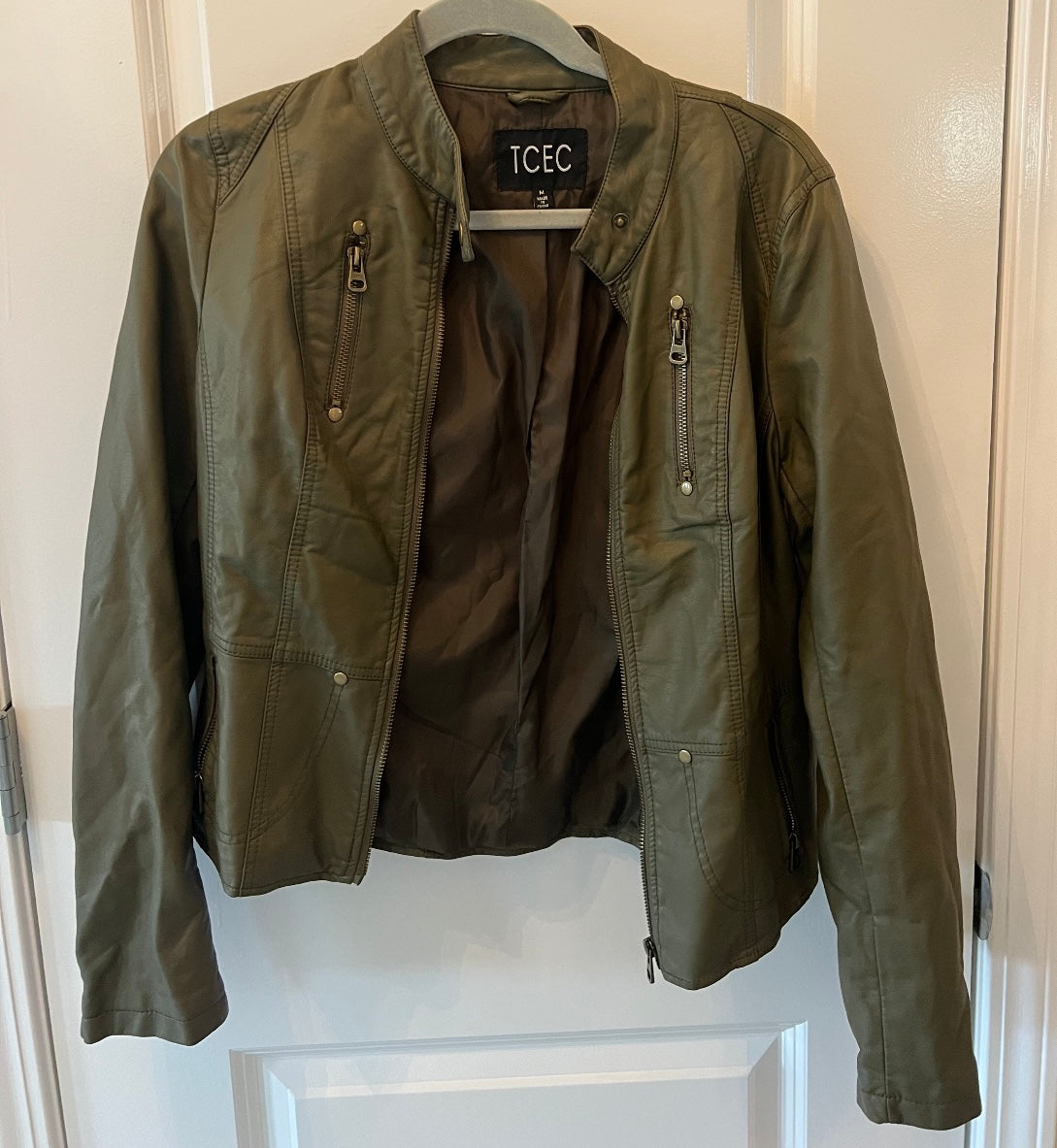 Faux Leather Moto Jacket Women’s Size Medium Olive Green