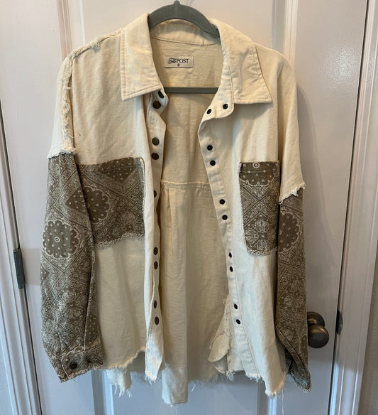 Paisley Button Front Western Shacket Women’s Size Small Cream