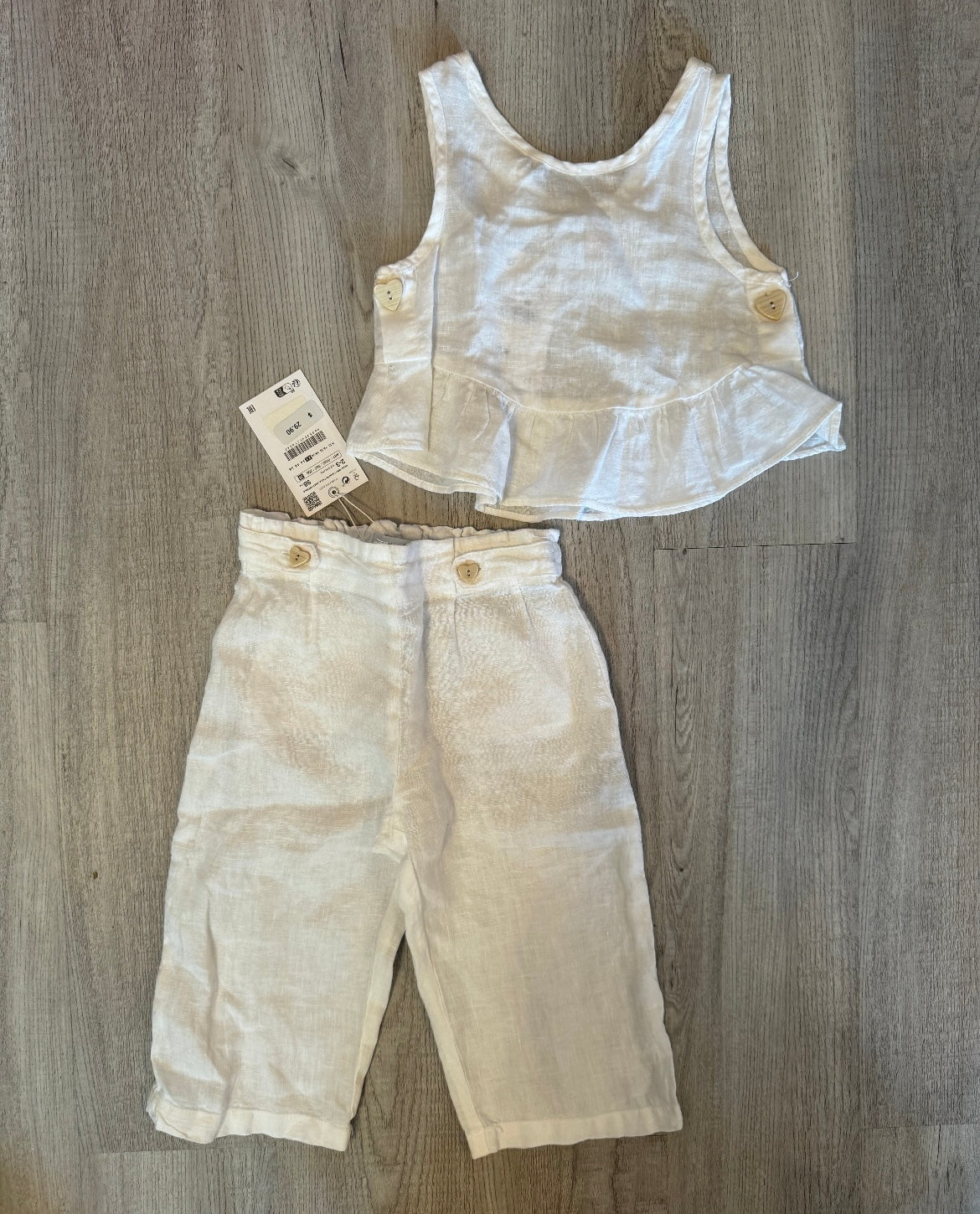 Zara Neutral Toddler Girl Matching Set Top Size 3-4 Years Pants Size 2-3 Years White