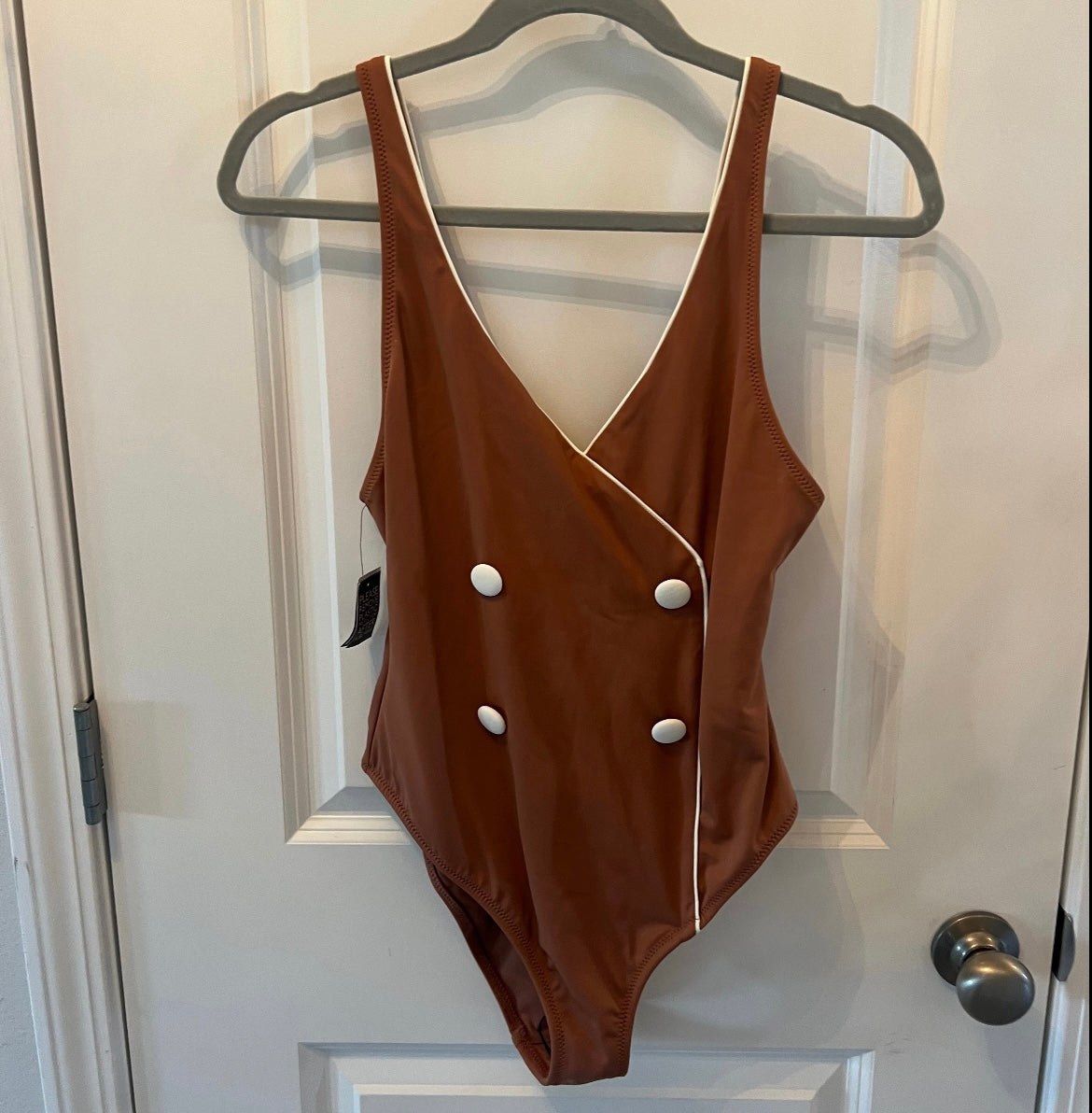 Solid & Striped Juliette Faux-Wrap One-Piece Swimsuit Women’s Size Large 12-14 Brown