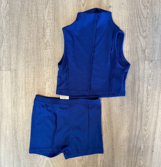 Knit High Neck Tank & Shorts Athleisure Marching Set Youth Girls Size 4 Years Royal Blue