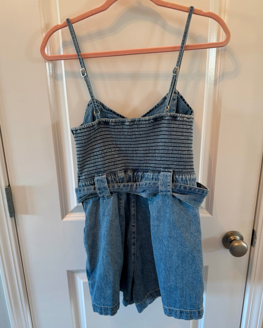 Show Me Your Mumu Sloane Belted Denim Romper Women’s Medium Mid Wash